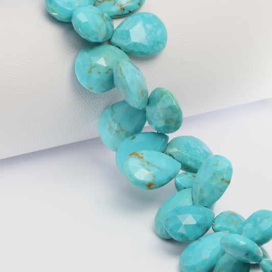 Natural Blue Turquoise 13x9mm - 18x13mm Faceted Pear Shaped Briolettes Bead Strand