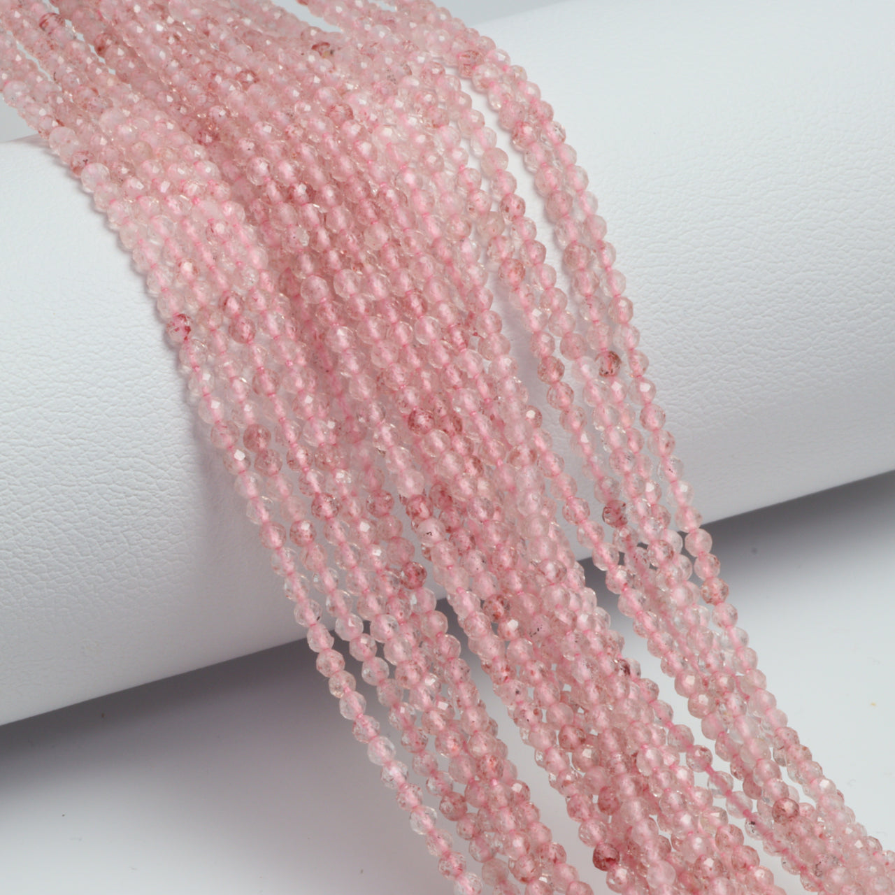 Pink Strawberry Quartz 2mm Faceted Rounds Bead Strand