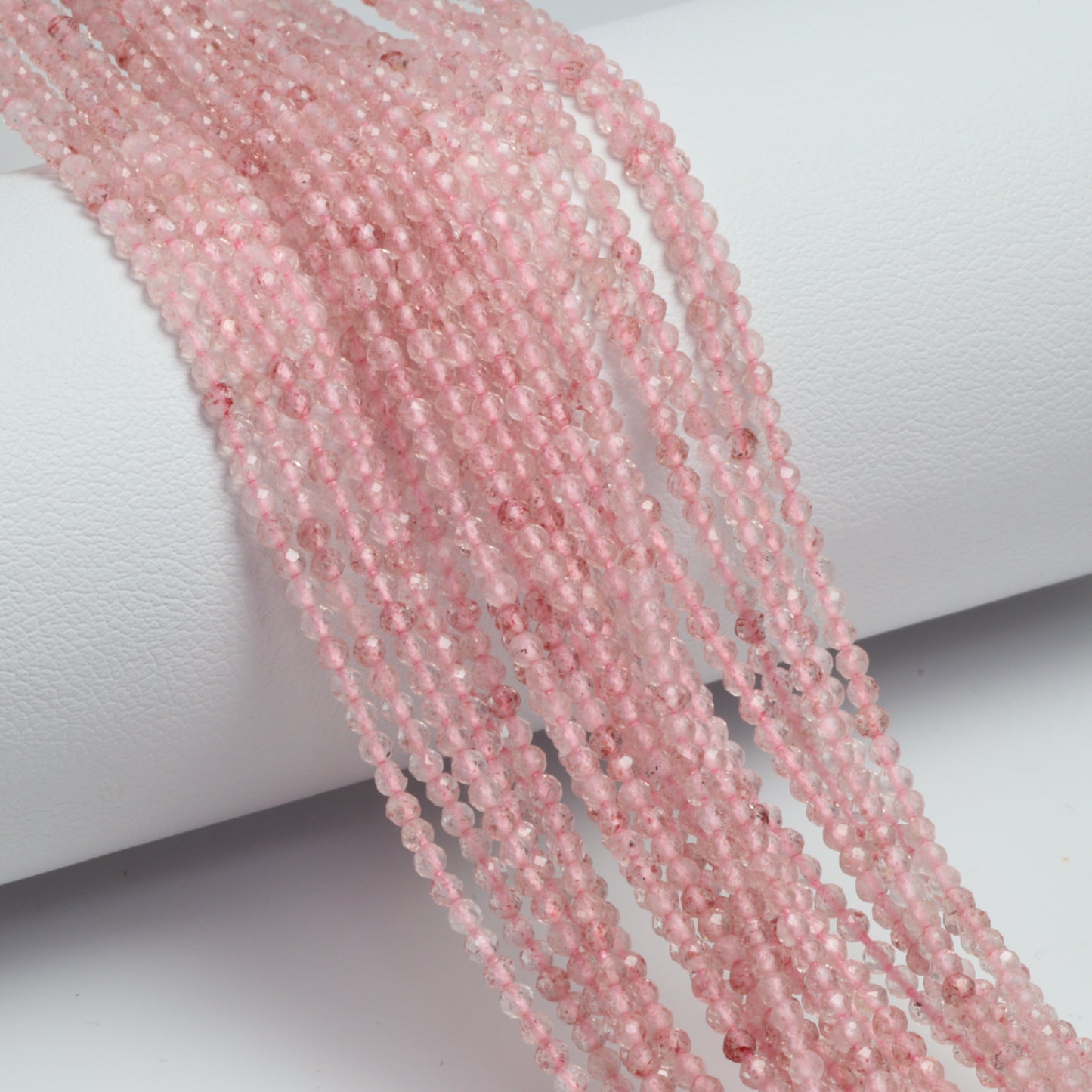 Pink Strawberry Quartz 2mm Faceted Rounds Bead Strand