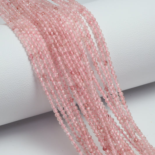 Pink Strawberry Quartz 2mm Faceted Rounds Bead Strand