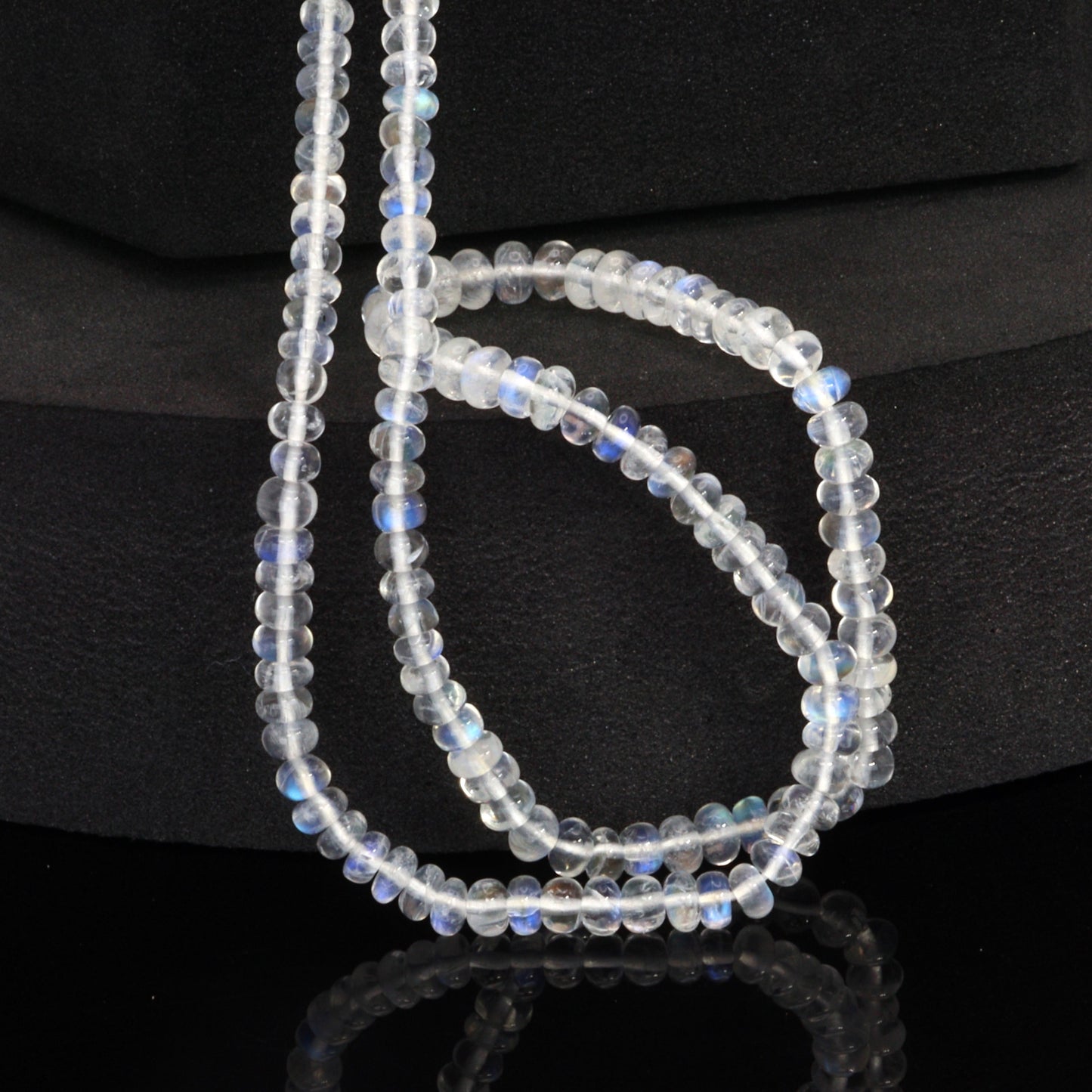 AA Blue Rainbow Moonstone 3.5mm - 4.5mm Smooth Rondelles Bead Strand