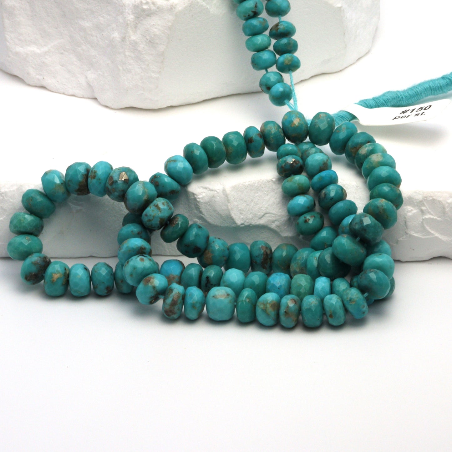 Natural Blue and Black Turquoise 6mm - 7.5mm Faceted Rondelles Bead Strand