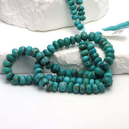 Natural Blue and Black Turquoise 6mm - 7.5mm Faceted Rondelles Bead Strand