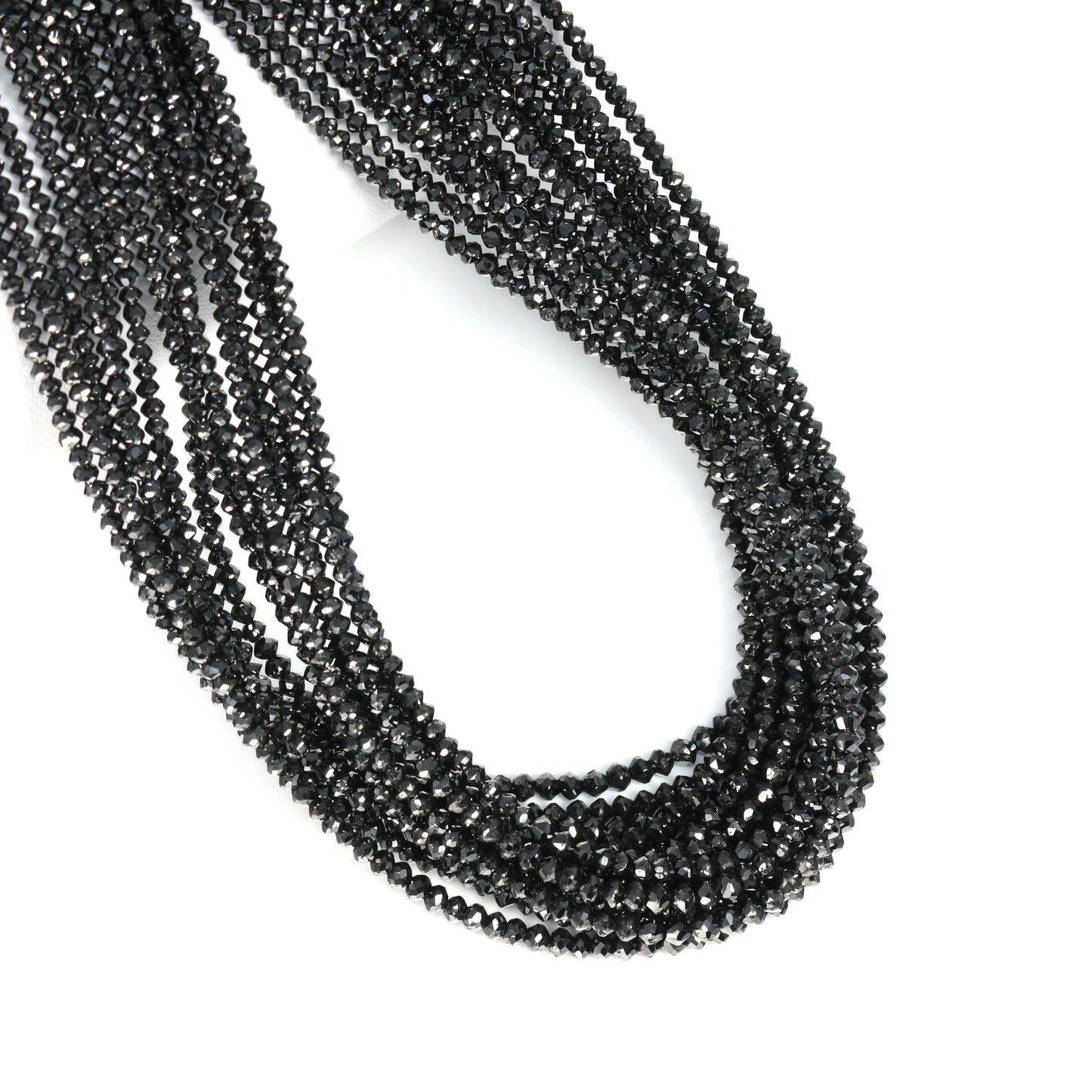 Black Diamond 1.7mm – 2.5mm Hand Faceted Rondelles Bead Strand