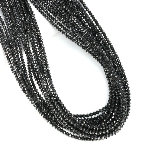 Black Diamond 1.7mm – 2.5mm Hand Faceted Rondelles Bead Strand