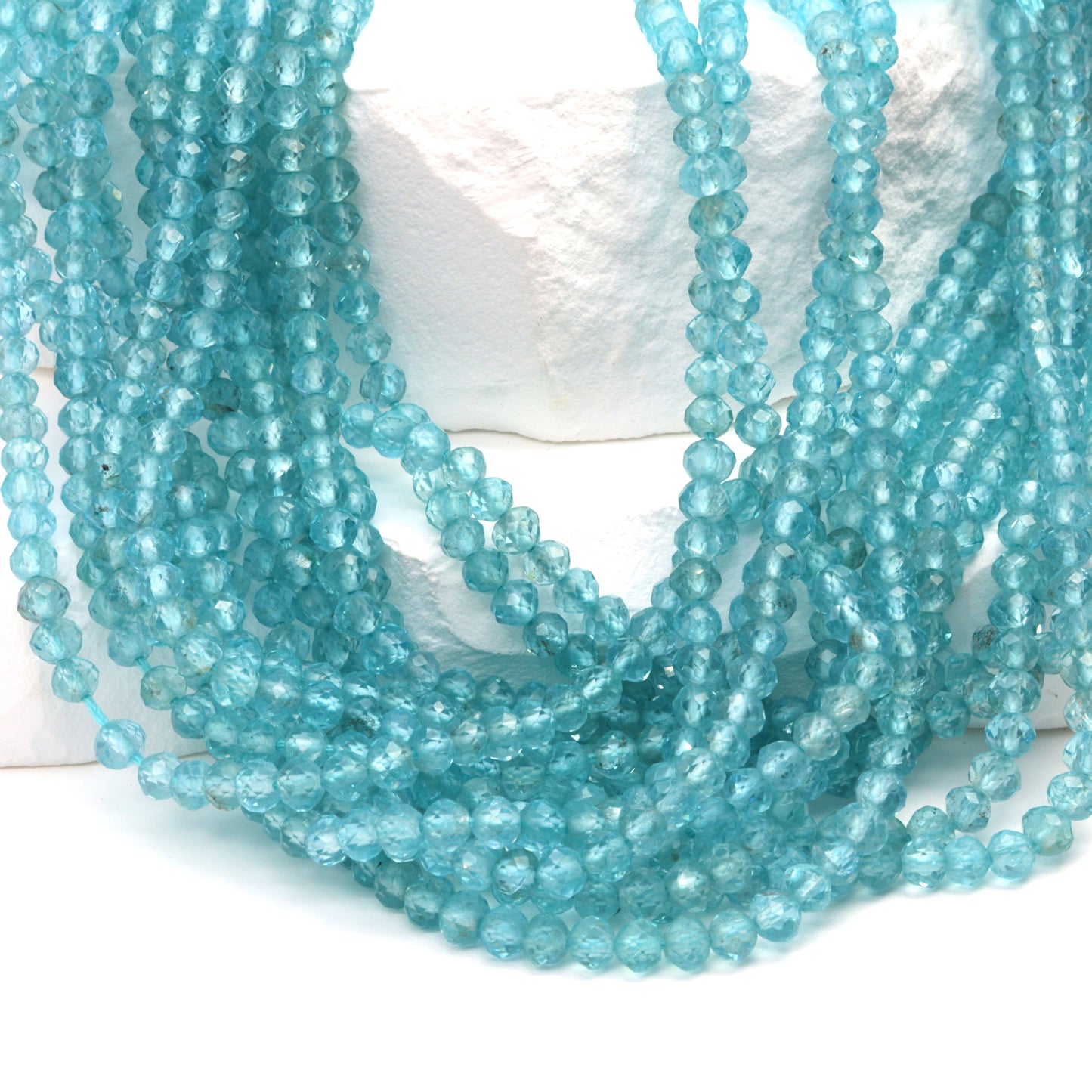 Sea Blue Apatite 4mm Faceted Rondelles Bead Strand