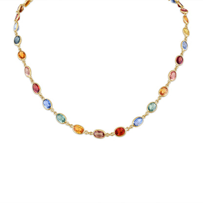 18K Bezeled Multi Sapphire Necklace