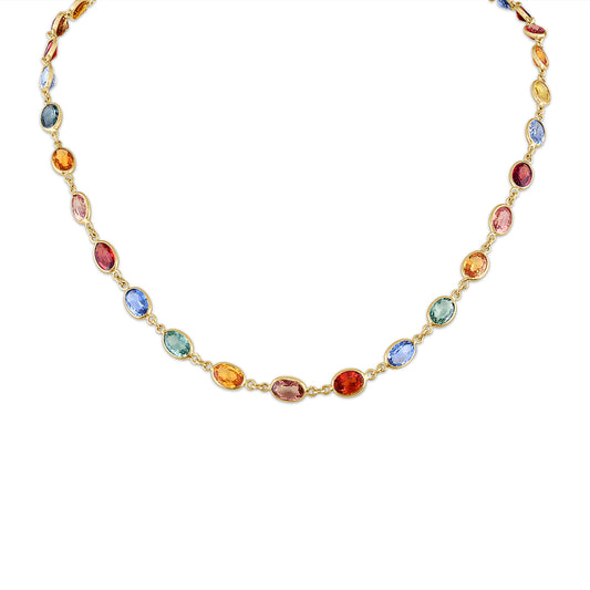 18K Bezeled Multi Sapphire Necklace