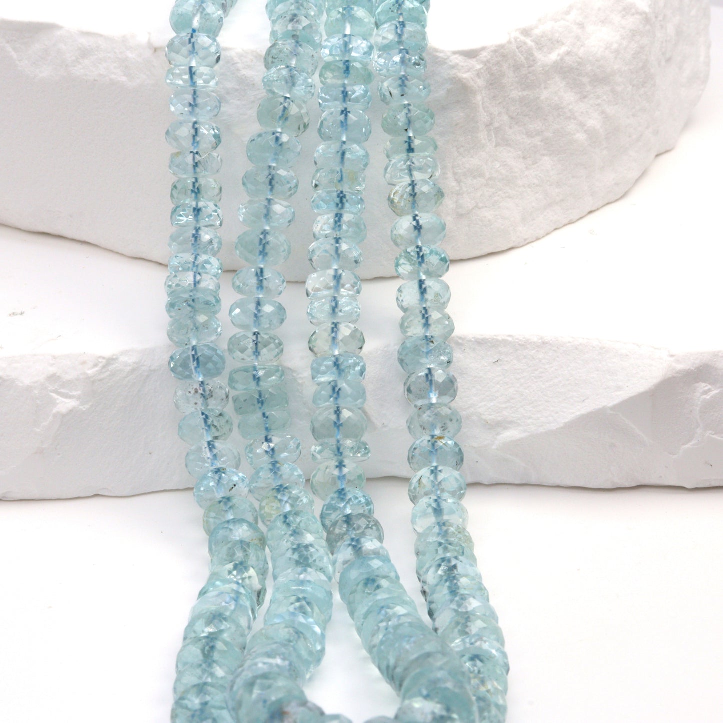 Blue Aquamarine 6mm - 7mm Faceted Rondelles Bead Strand