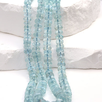Blue Aquamarine 6mm - 7mm Faceted Rondelles Bead Strand