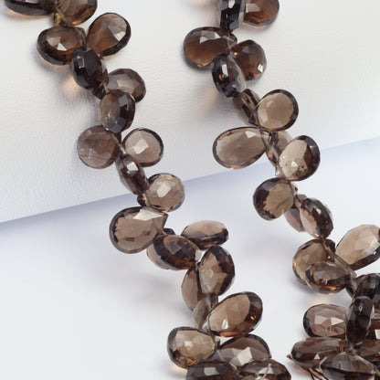Brown Smoky Quartz 11x9mm Faceted Pear Shaped Briolettes