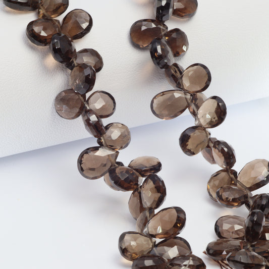 Brown Smoky Quartz 11x9mm Faceted Pear Shaped Briolettes