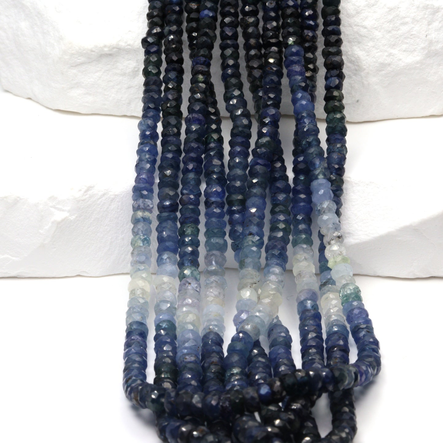 Ombre Blue and White Sapphire 3.5mm Faceted Rondelles