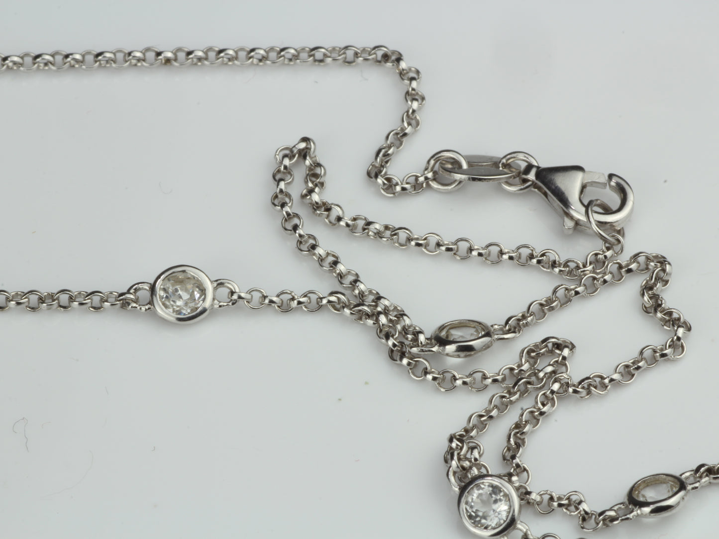 By the Yard Station Necklace with Floating Bezel White Topaz Sterling Silver 36 inch