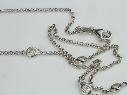 By the Yard Station Necklace with Floating Bezel White Topaz Sterling Silver 36 inch
