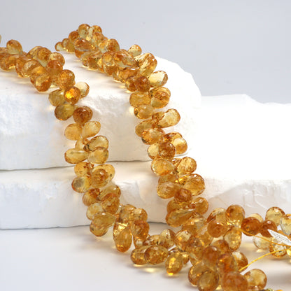 Yellow Citrine 9x6mm Faceted Teardrop Briolettes