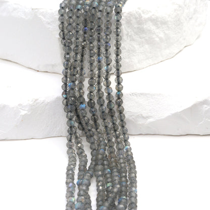 Blue Labradorite 3mm Faceted Rounds Bead Strand