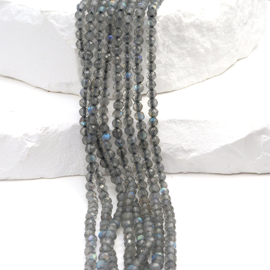 Blue Labradorite 3mm Faceted Rounds Bead Strand