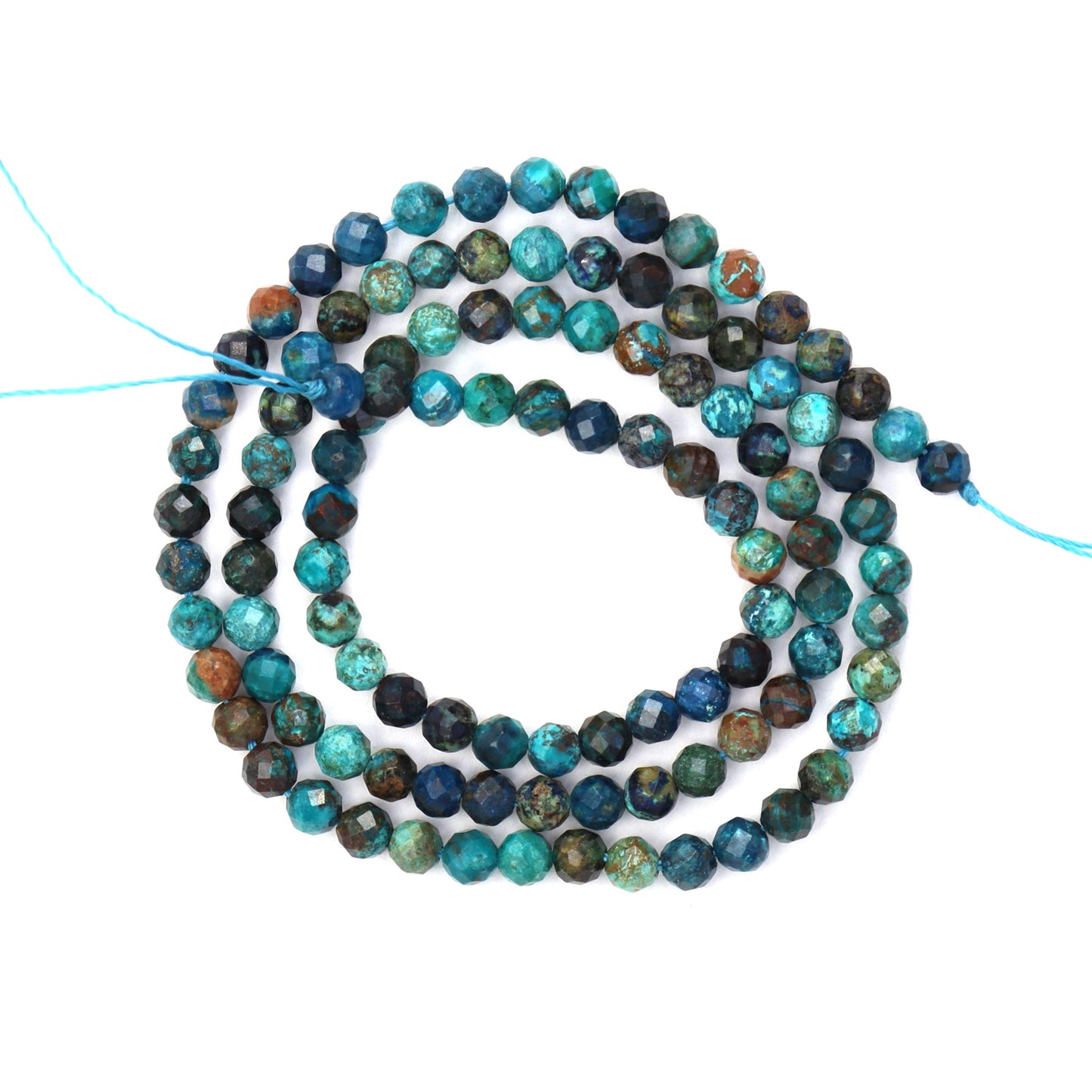 Blue Green Chrysocolla 4mm Faceted Rounds Bead Strand