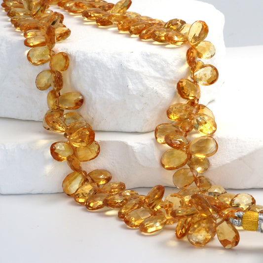 Yellow Citrine 9x6mm Faceted Pear Shaped Briolettes Bead Strand