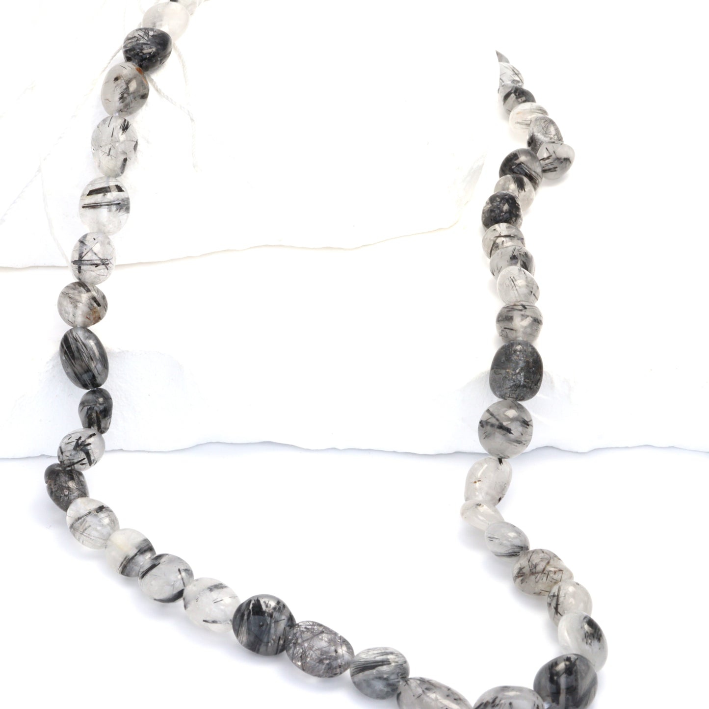 Black Tourmalinated Quartz 8x6mm Smooth Nuggets Bead Strand