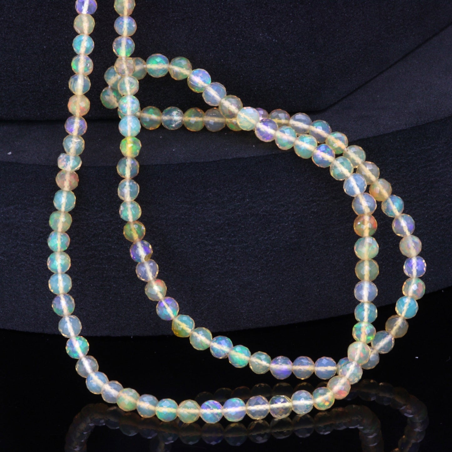 Yellow Ethiopian Opal 3mm - 4mm Hand Faceted Rounds Bead Strand