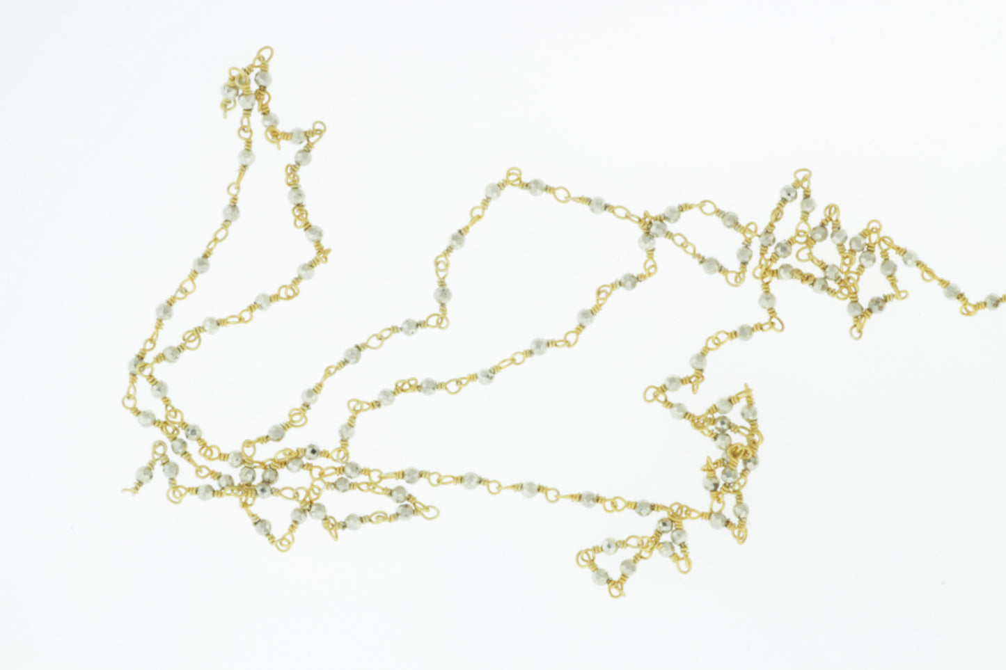 Silver Plated Pyrite 2mm Faceted Rounds Rosary Chain Sterling Silver with Gold Plating Wire Wrap Chain by the Foot