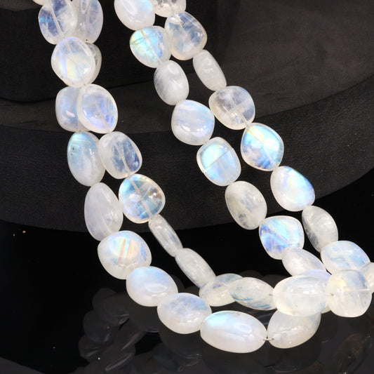 Blue Rainbow Moonstone 9x7mm - 16x12mm Smooth Nuggets Bead Strand