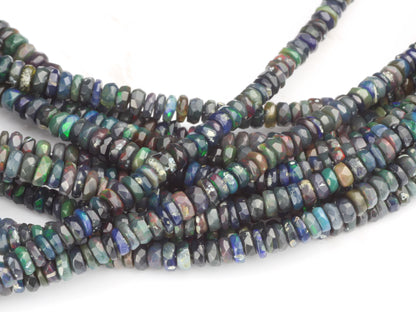 Black Ethiopian Opal 3mm - 4.5mm Hand Faceted Rondelles Bead Strand