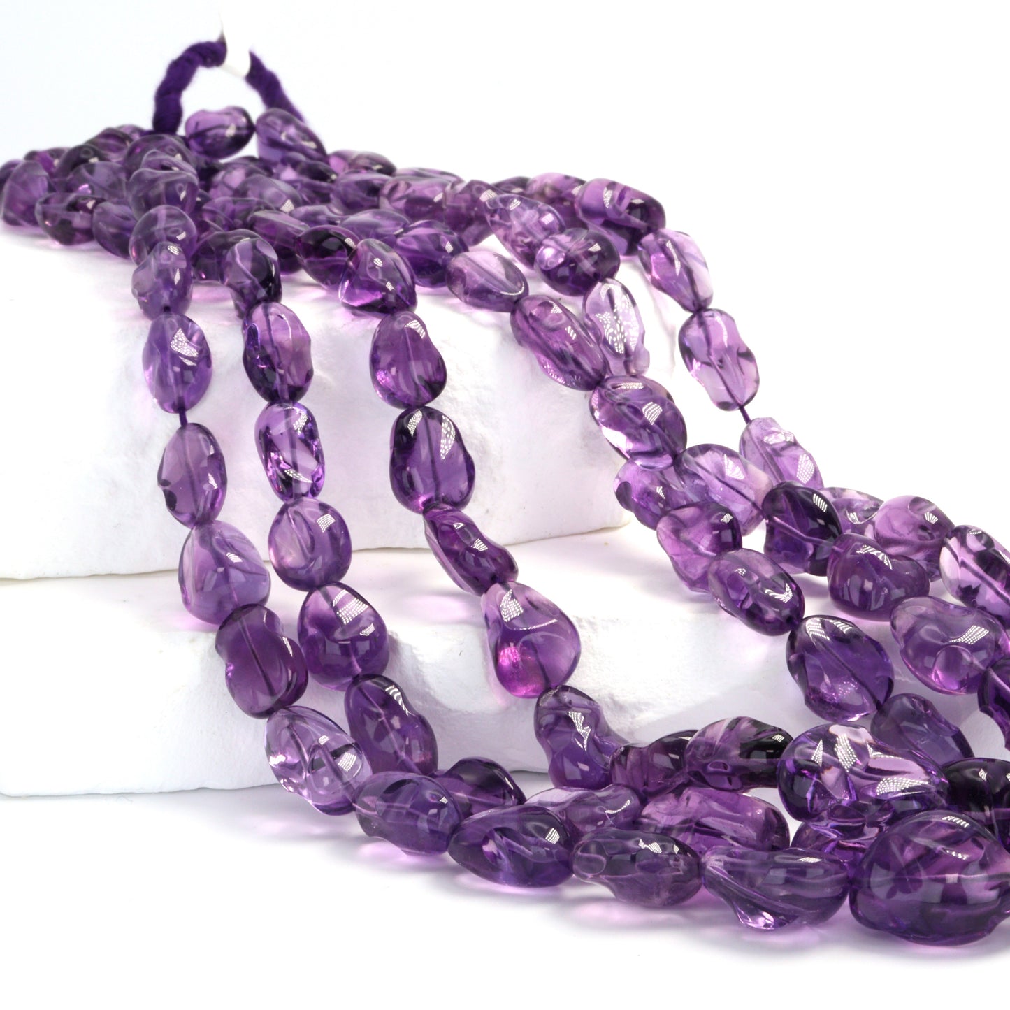Purple Amethyst 10x8mm - 11x9mm Smooth Nuggets Bead Strand