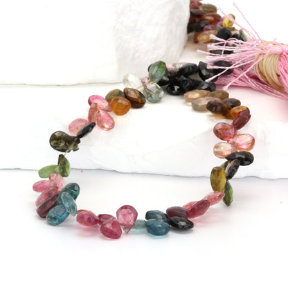 Watermelon Tourmaline 7x5mm Faceted Pear Shaped Briolettes