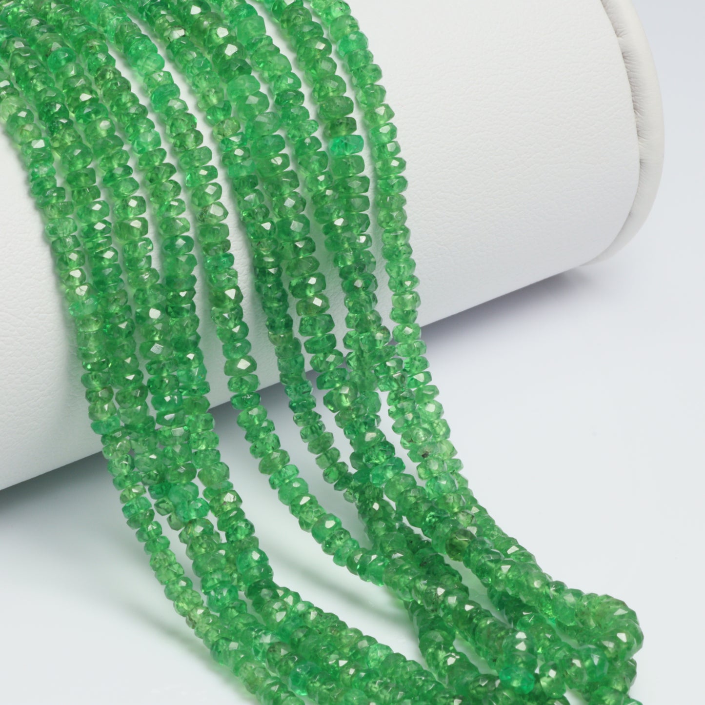 Green Tsavorite 3mm Hand Faceted Rondelles Bead Strand