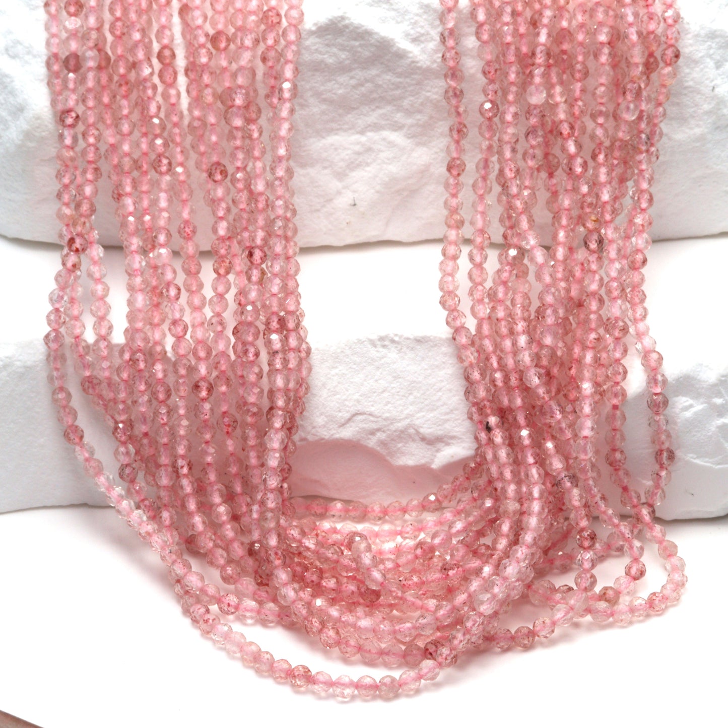 Pink Strawberry Quartz 2mm Faceted Rounds Bead Strand