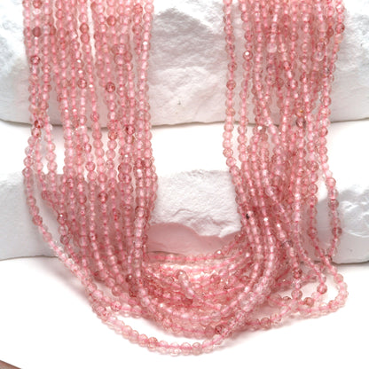 Pink Strawberry Quartz 2mm Faceted Rounds Bead Strand