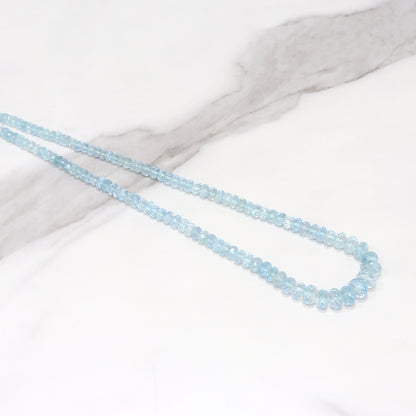 Blue Aquamarine 4mm - 8mm Hand Faceted Rondelles Bead Strand