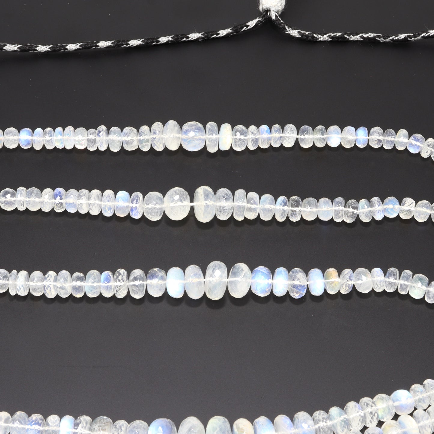AAA Blue Rainbow Moonstone 5mm-9mm Faceted Rondelles 7 Strand Bead Necklace