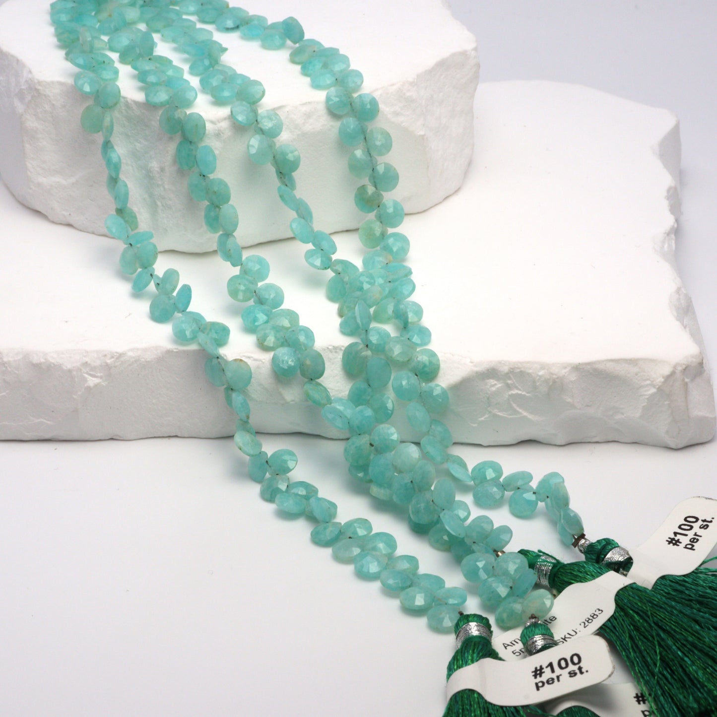 Amazonite 5mm Faceted Heart Shaped Briolettes Bead Strand