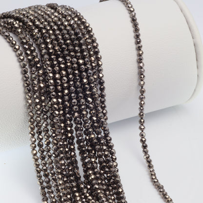 Gunmetal Plated Pyrite 2mm Faceted Rounds Bead Strand