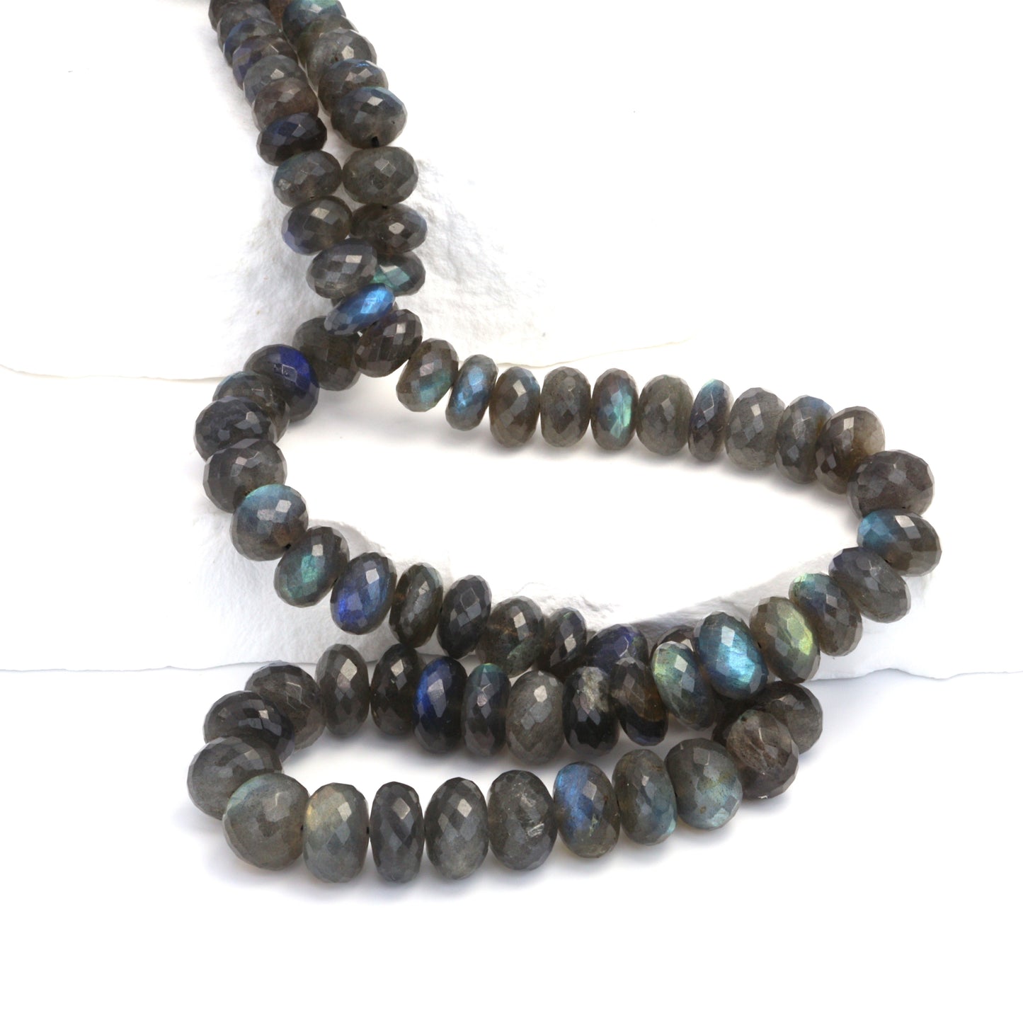 AA Blue Labradorite 6mm - 10mm Faceted Rondelles Bead Strand