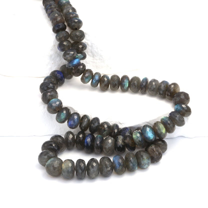 AA Blue Labradorite 6mm - 10mm Faceted Rondelles Bead Strand