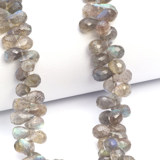 Blue Labradorite 8x5mm Faceted Teardrop Briolettes Bead Strand