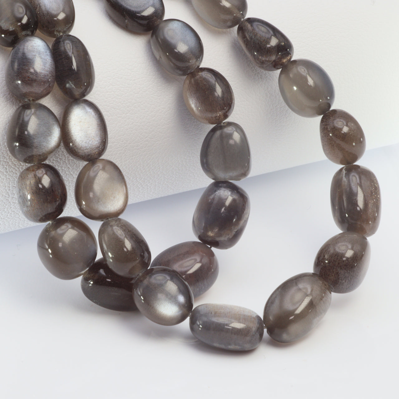 Gold Shine Gray Moonstone 6x4mm Smooth Nuggets