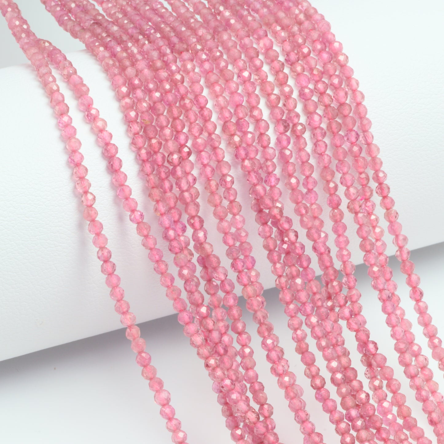 Pink Tourmaline 2mm Faceted Rounds Bead Strand