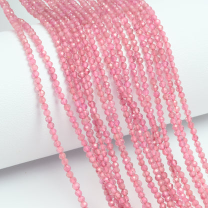 Pink Tourmaline 2mm Faceted Rounds Bead Strand