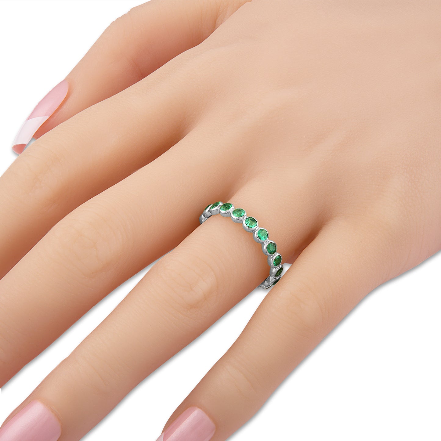 Bezel Set Emerald Eternity Band