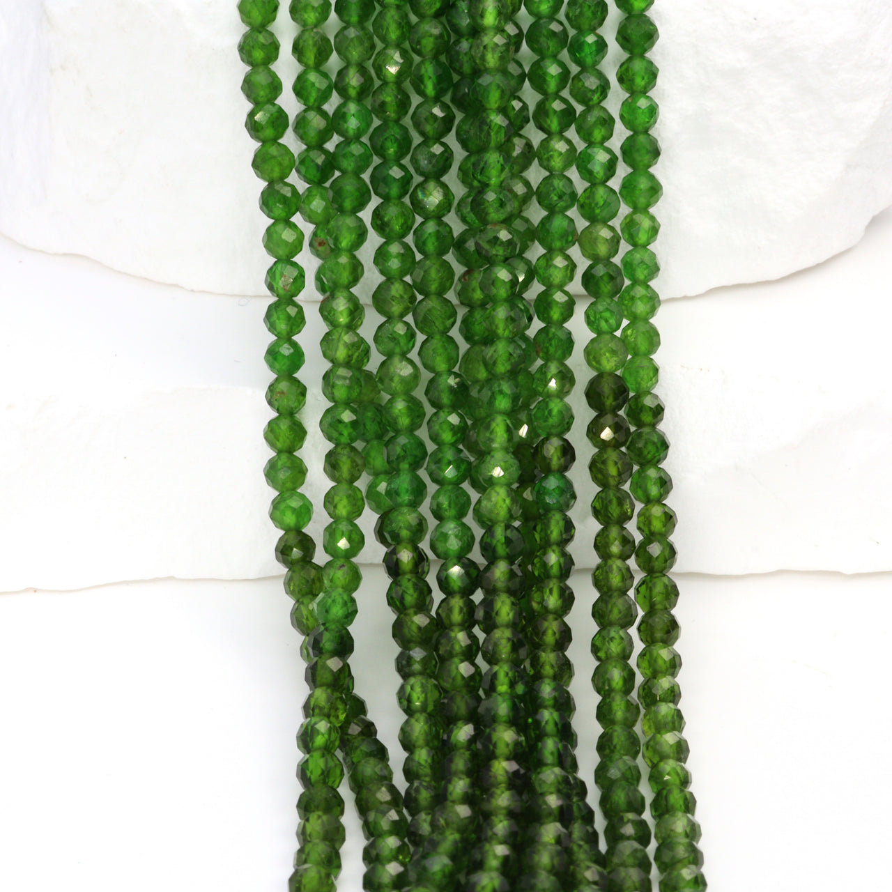 Green Chrome Diopside 3.5mm Faceted Rounds Bead Strand