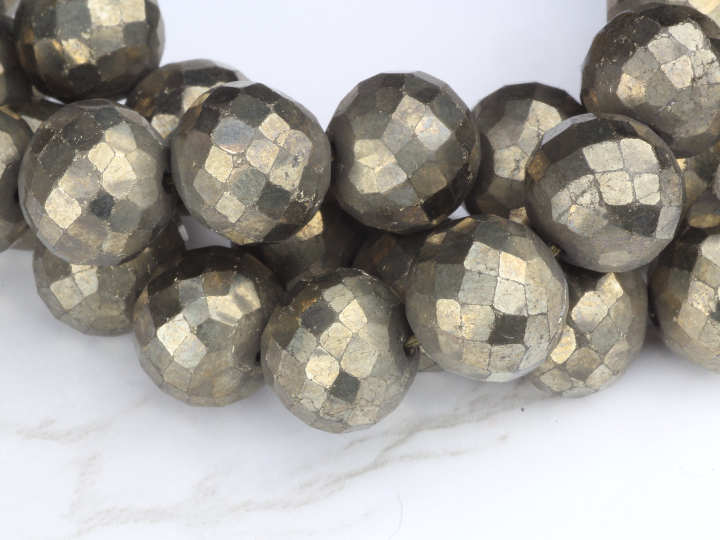 Natural Bronze Pyrite 10mm Faceted Rounds Bead Strand