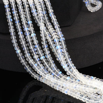 AA Blue Rainbow Moonstone 4mm - 5.5mm Smooth Rondelles Bead Strand