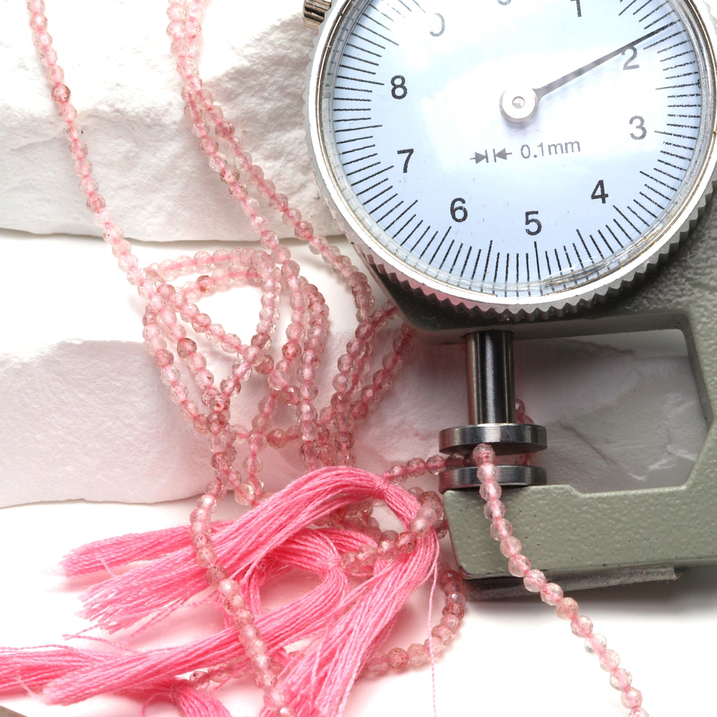 Pink Strawberry Quartz 2mm Faceted Rounds Bead Strand
