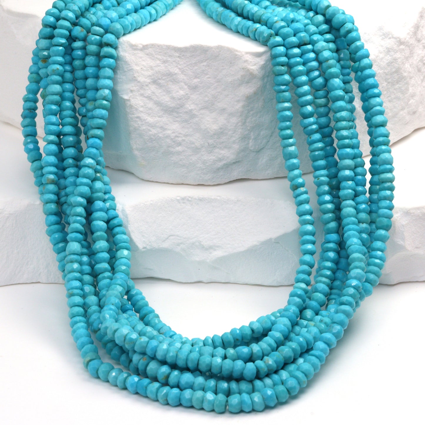 Natural Blue Turquoise 3mm Hand Faceted Rondelles Bead Strand